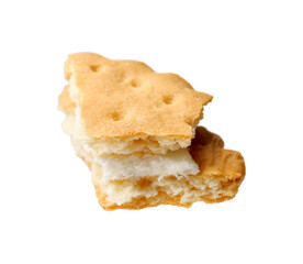 Piece of tasty sandwich cookie isolated on white
