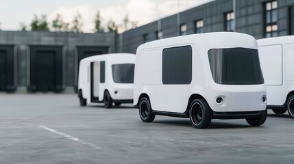 Naklejka premium Autonomous electric delivery vehicles in a city, modern logistics, green transportation solutions