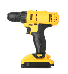 Modern cordless electric screwdriver isolated on white