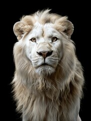Fototapeta premium Close-up shot of a majestic white lion against a dark background
