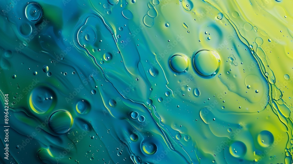 Aufkleber abstract blue and green colorful background with oil on water surface oil drops in water abstract ps