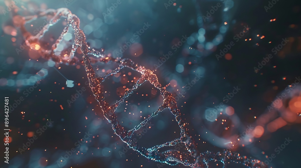 Poster abstract animated structure of a dna molecule from particles concept animation of digital dna human 