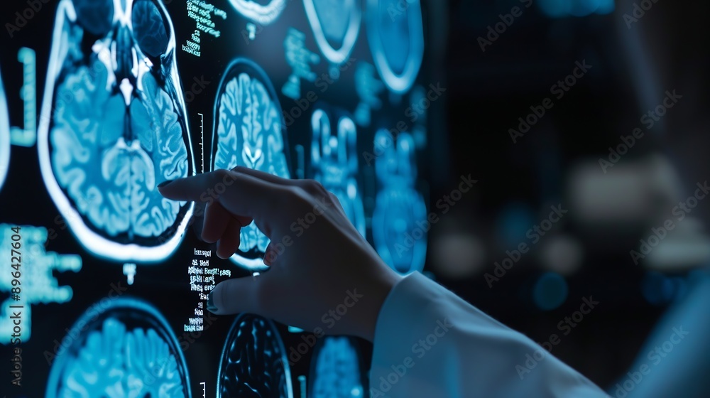 Aufkleber doctor checking brain testing result with innovative medical technology diagnose and examine patient