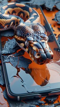 Python programming language symbol concept with exotic snake on smartphone.