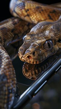 Realistic python close-up, symbolizing Python programming language, perfect for tech industry and coding themes
