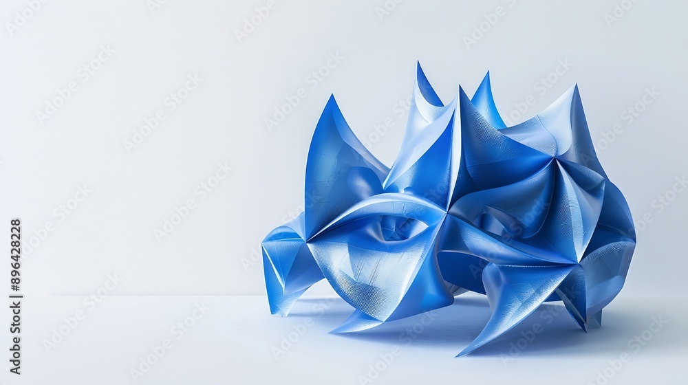 Poster blue 3d printed abstract geometrical shape on the white background : generative ai