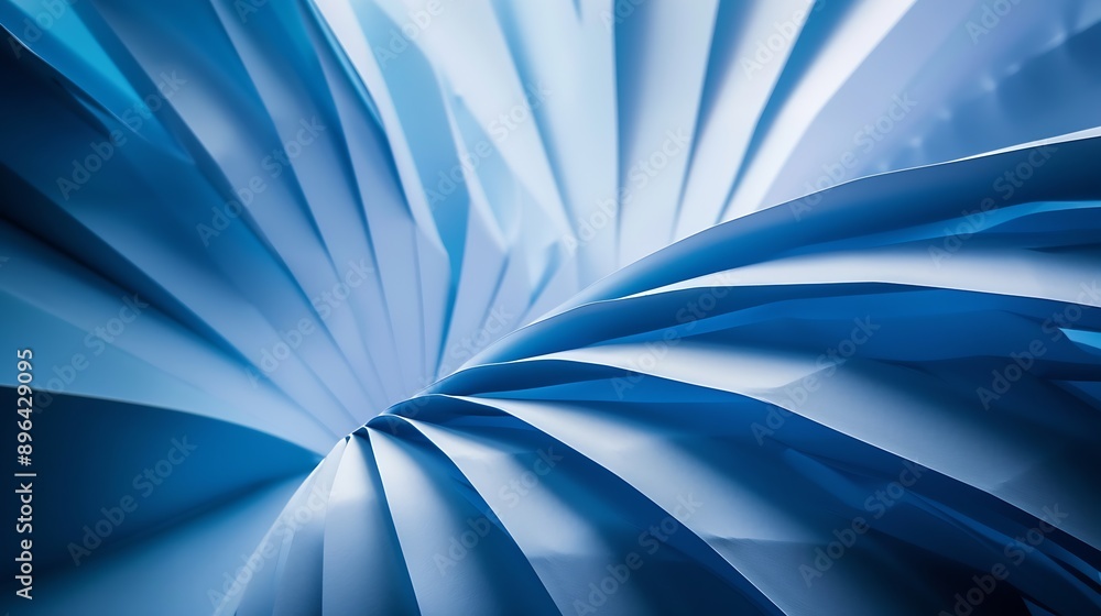 Aufkleber Bluewhite threedimensional background Paper fan pattern on dark background Geometric background with a threedimensional cardboard object Sometimes blurred abstract image : Generative AI