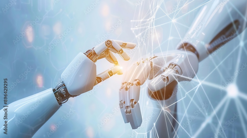 Fototapete ai machine learning hands of robot and human touching on big data network connection background scie