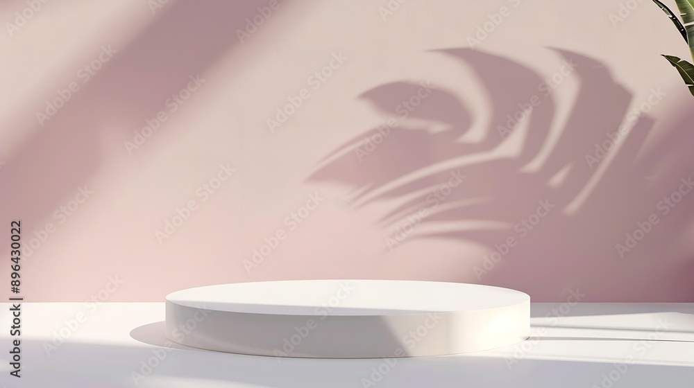 Aufkleber Abstract empty white podium on pastel background with shadow Mock up stand for product presentation 3D Render Minimal concept Display product Banner : Generative AI