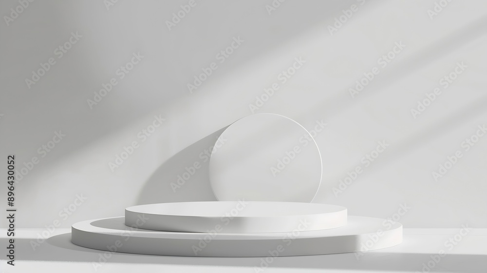Aufkleber Abstract empty white podium on white background with shadow Mock up stand for product presentation 3D Render Minimal concept Display product Banner : Generative AI