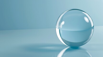 A lens ball in light blue Glass ball with reflection in silver blue tone : Generative AI