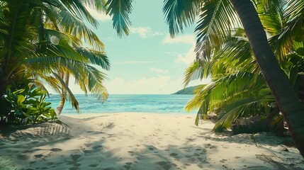 Obraz premium Paradise beach with white sand and coco palms Summer vacation and summer holiday concept : Generative AI