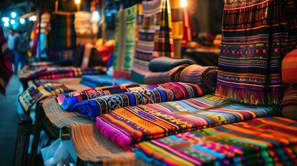 Fototapeta premium Colorful patterns miscellaneous items In the night market Luang Prabang Laos : Generative AI