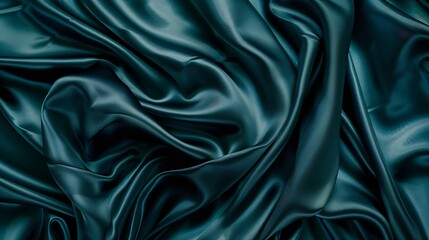 Obraz premium Beautiful dark blue green silk satin background Soft folds on shiny fabric Luxury background with copy space for design Web banner Wide Flat lay top view table Christmas Valentine : Generative AI