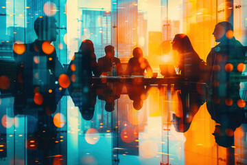 Corporate people working together in the conference room of their office, sharing idea and planning the business strategy of their company - Teamwork and brainstorming abstract concept
