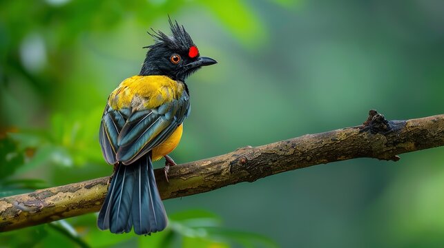 Yellow-Crested  Cotinga Perched on a Branch