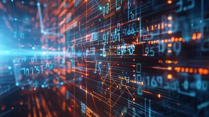 Image of mathematical equations and data processing over server room Global technology computing and digital interface concept digitally generated image : Generative AI