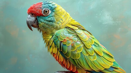 Colorful Parrot with Green and Yellow Feathers - Realistic Bird Illustration