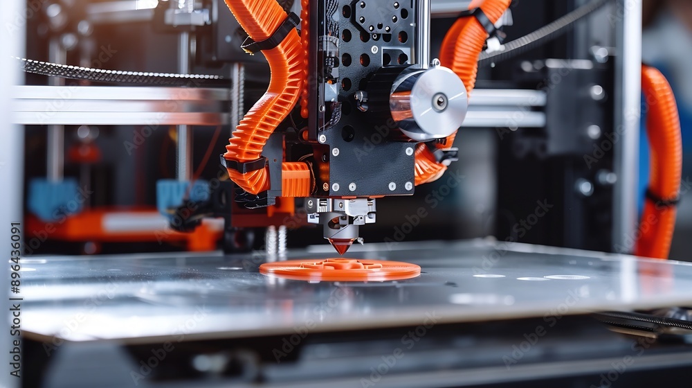Poster electronic three dimensional plastic printer during work 3d printing : generative ai