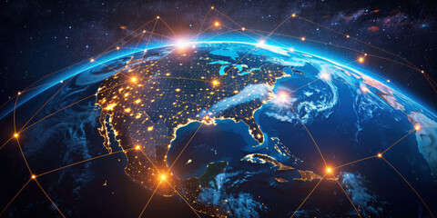 Digital world globe, concept of global network and connectivity on Earth, high speed data transfer and cyber technology, information exchange and international telecommunication