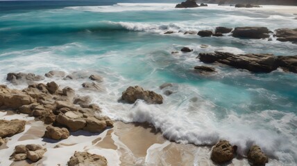 Fototapeta premium Beautiful Turquoise Waves Washing Ashore in an Aerial Perspective