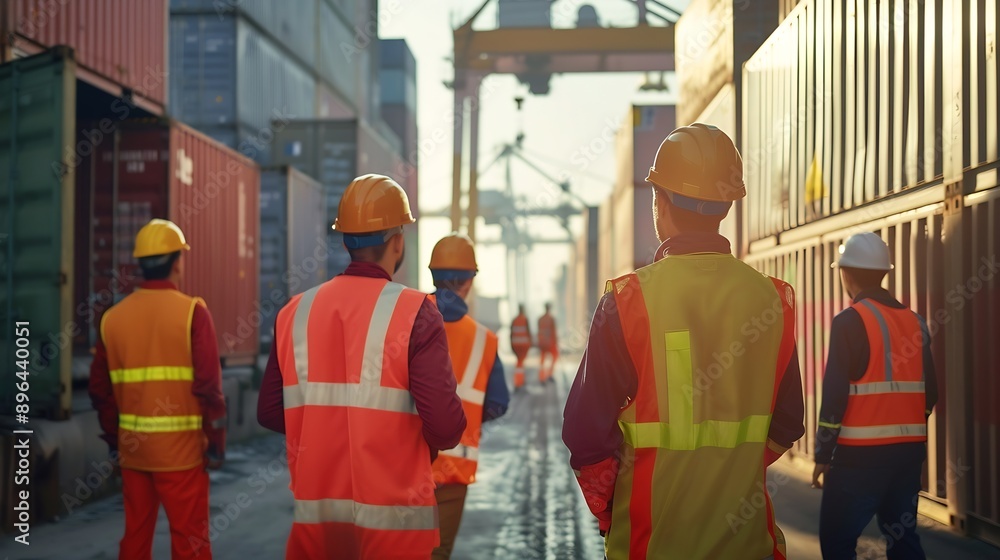 Poster Team Construction or engineering group and worker Teamwork and determination to succeed Safety hard hat to prevent accident while working Transport and Container Team Concept Restart a : Generative AI