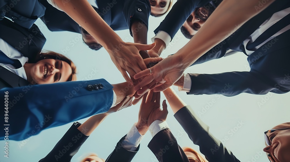 Poster hands stack and group of business people in office for team building motivation and solidarity attor