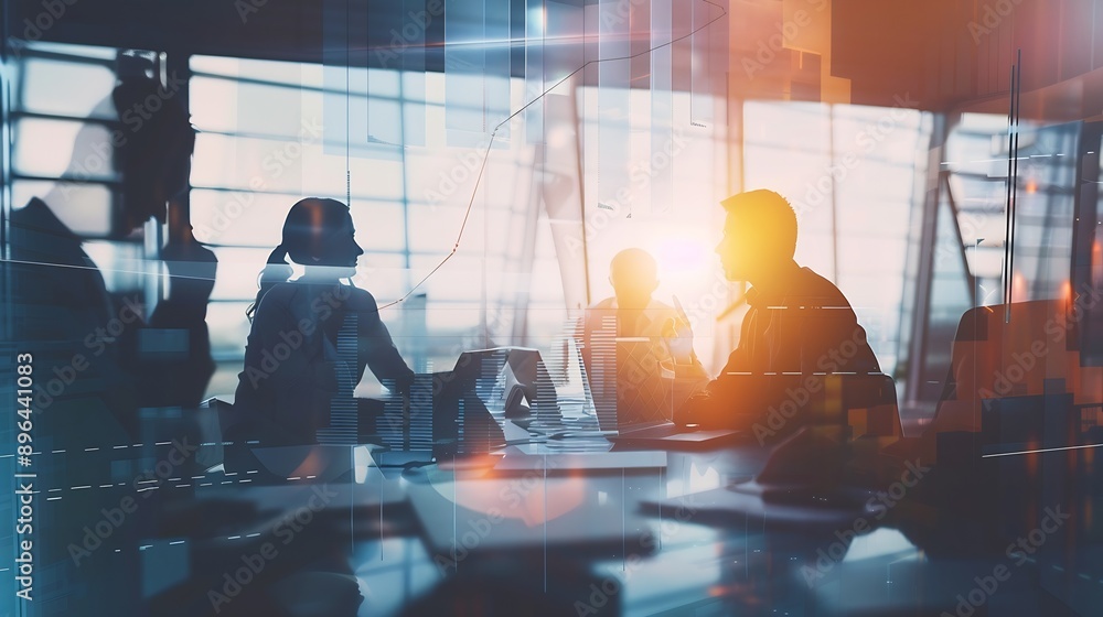 Aufkleber team of business people working together in the meeting room office teamwork background charts and g