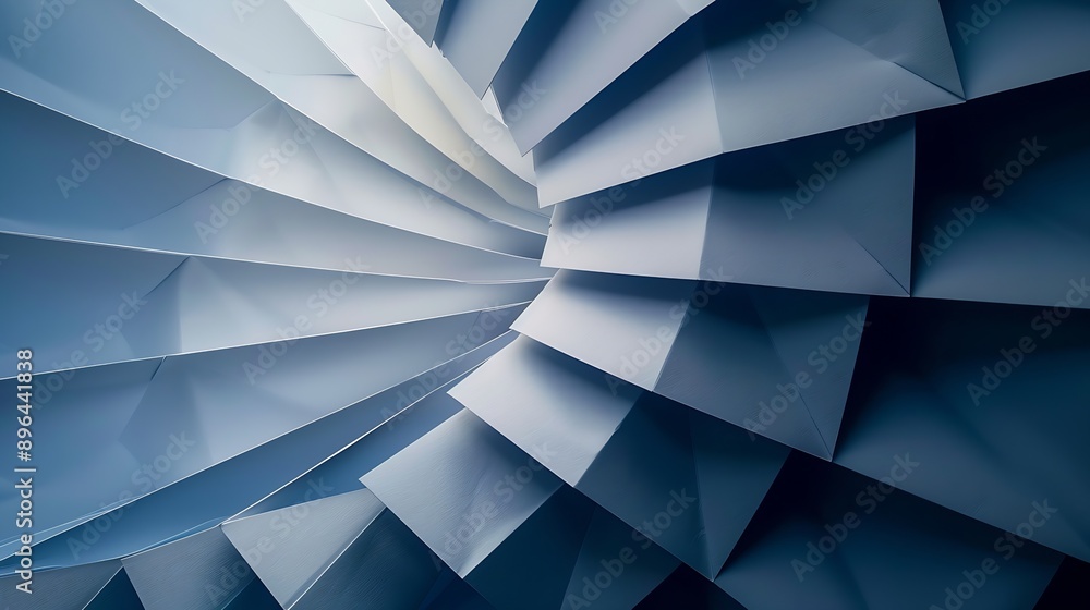 Aufkleber Bluewhite threedimensional background Paper fan pattern on dark background Geometric background with a threedimensional cardboard object Sometimes blurred abstract image : Generative AI
