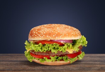 Tasty fresh Hamburger with meat and vegetables