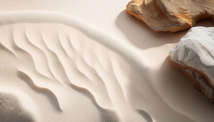 view of the beach with coral rocks and clean white sand. generative ai