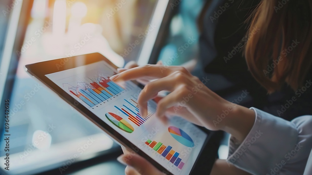 Aufkleber Business 2025 graphs statistics to analyze business potential concepts Businesswomen use tablet analytics charts forecast future Marketing targets growth to optimize performance for pr : Generative AI