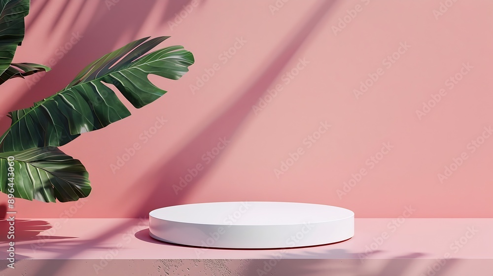 Aufkleber Abstract empty white podium on pastel background with shadow Mock up stand for product presentation 3D Render Minimal concept Display product Banner : Generative AI