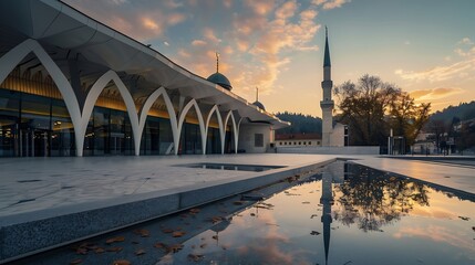 Ljubljana Slovenia Detal of modern architecture of The Islamic Religion Muslim Cultural Center  Mosque : Generative AI