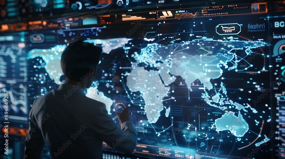 Fototapete Analyst utilizing technology and dashboard with charts data science and Big Data technology for business Strategic data management system with KPI organization performance with technol : Generative AI