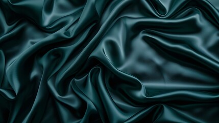 Obraz premium Beautiful dark blue green silk satin background Soft folds on shiny fabric Luxury background with copy space for design Web banner Wide Flat lay top view table Christmas Valentine : Generative AI