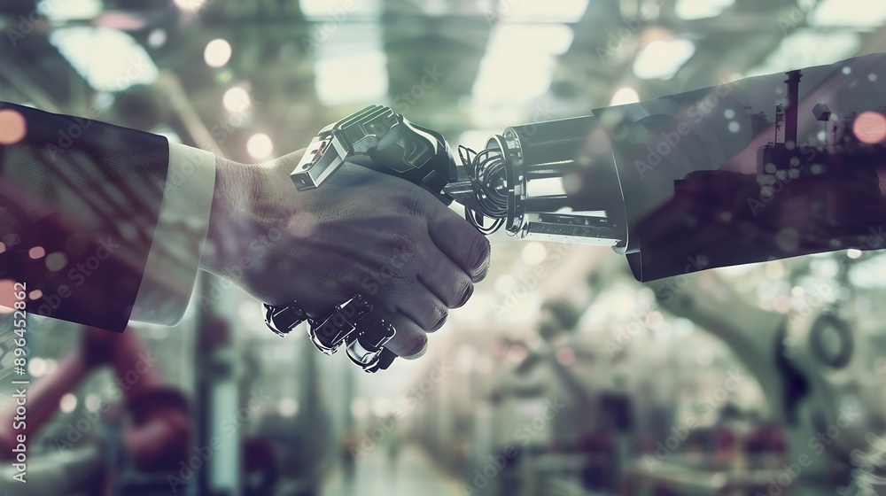 Leinwandbilder mlb mechanized industry robot arm and business handshake double exposure concept of successful agree