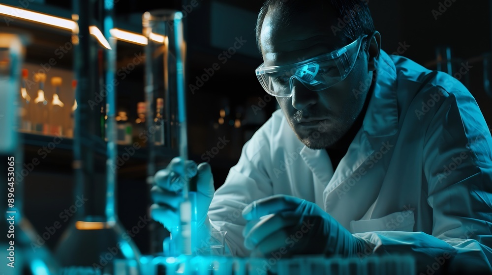 Poster a scientist uses laboratory equipment for a research experiment test tube is essential for chemists 