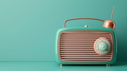 Obraz premium A retro radio on a teal background.