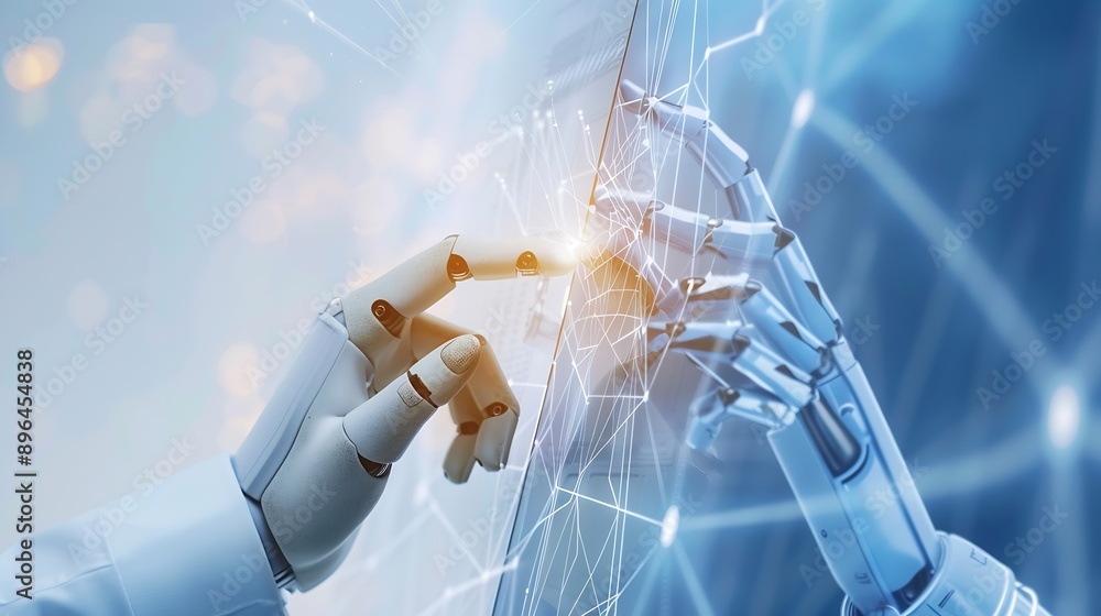Fototapete ai machine learning hands of robot and human touching on big data network connection background scie
