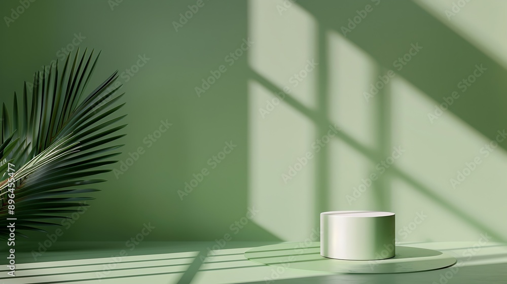 Poster Abstract minimal scene with geometrical form Cylinder podium on green background Abstract background Scene to show cosmetic podructs Showcase display case 3d render : Generative AI