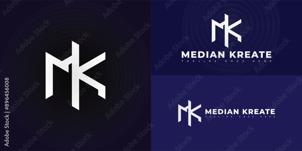 Poster abstract initial letter mk or km in white color isolated on multiple background colors. the logo is 
