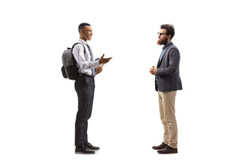 Man and an african american college student having a conversation