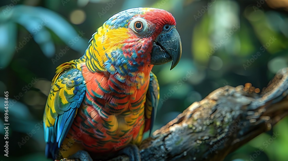 Canvas Prints Colorful Parrot Bird on Branch - Realistic Image