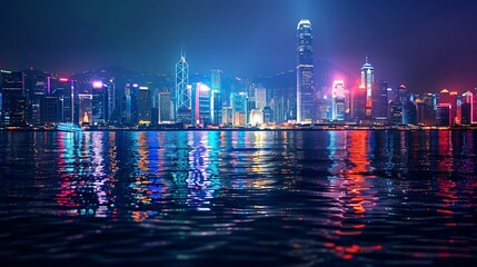 Fototapeta premium Vibrant Nighttime Skyline of Hong Kong