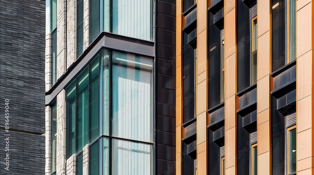 Poster Details of modern office building Architecture detail Facade design Building exterior fragment : Generative AI