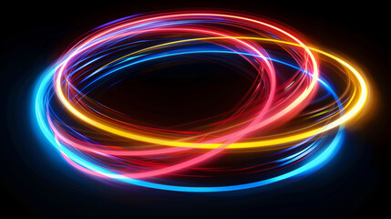 Colorful light trails on a black background