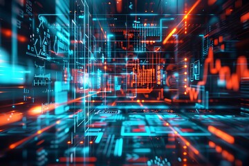Fototapeta premium Futuristic Charts and Diagrams in High-Tech Workspace : Generative AI
