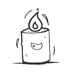 Hand drawn vector isolated candle icon. Black outline illustration of candle. Witchcraft aesthetic tools.
