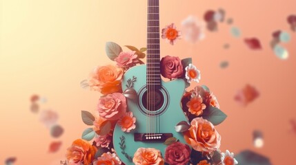 Fototapeta premium Acoustic Guitar with Floral Decor